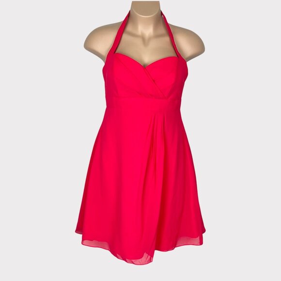 Alfred Angelo Womens Chiffon Cocktail Dress 7172 Pomegranate Red Halter size 16 - Picture 1 of 11